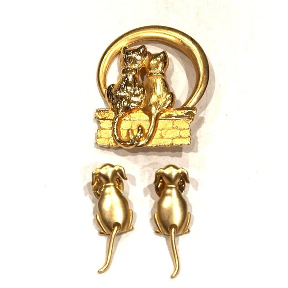 JJ JONETTE Pin Brooch Gold Cat Kitten Lovebirds Moon DOGS ARTICULATE TAIL LOT 3 - Picture 11 of 11